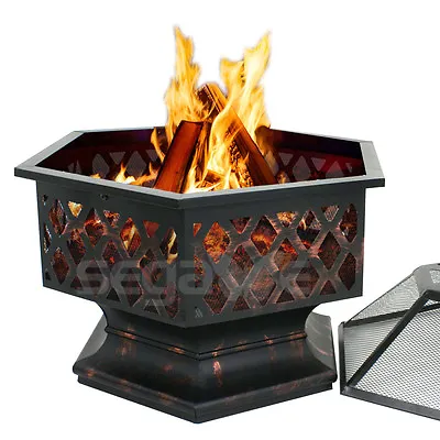 Hex Fire Pit Wood Coal Outdoor Fireplace Cooking Grate Patio BBQ Grill • $63.58