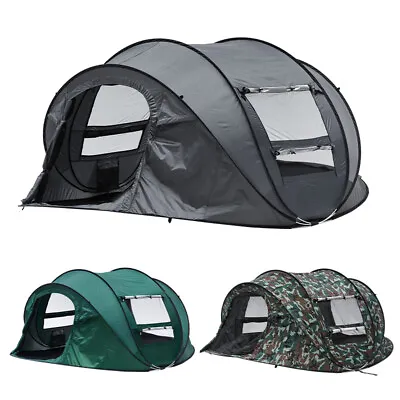 3-4 Man Pop Up Camping Tent Hiking Outdoor Tent 2 Window 2 Door Floor Waterproof • £59.99