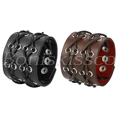 Men's Punk Biker Heavy Wide Braided Leather Wrap Cuff Bangle Wristband Bracelet • $8.99