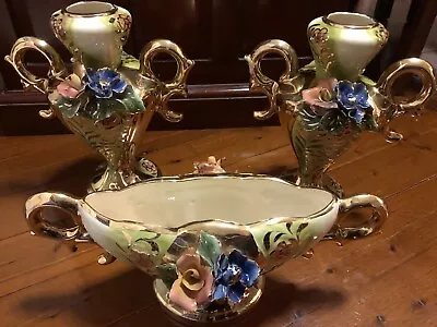 Rare Vintage Capodimonte (Unmarked) Style Vases  - BEAUTIFUL Set Of Three. • $365