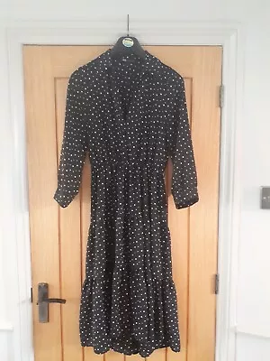 Zara Size 8 Polka Dot Print Full Shirt Dress Maxi Style Black • £18.49