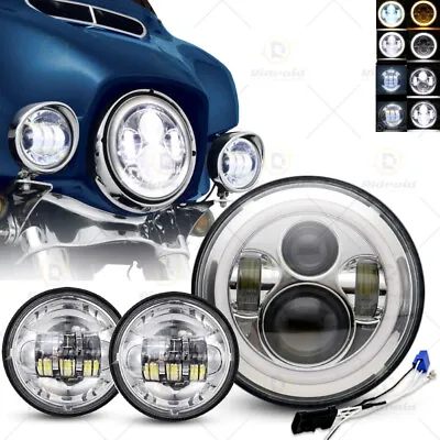 7  LED Headlight + 4.5  Fog Lights For Harley Davidson Electra Glide Motorcycle • £64.79