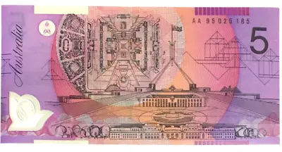 1995 Australia 5 Dollars Lowest Prefix AA9525185 RARE First Recoloured $5 Note • $189.50