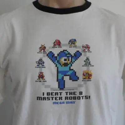 Vintage Nintendo Mega Man Capcom Video Game Shirt I Beat 8 Master Robots Ringer • $17.99