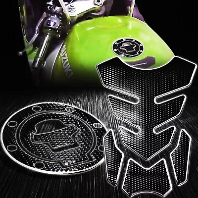 4PC Perforated Gas Tank Pad+Fuel Cap Cover 97-03 GSXR-600/750/1000 Chrome Silver • $17.59