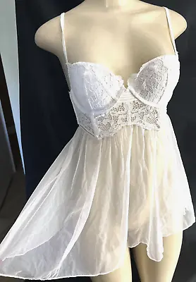 Victoria Secret Bridal White Lace Babydoll  Semi Sheer Padded Lingerie 34B Blkc* • $15