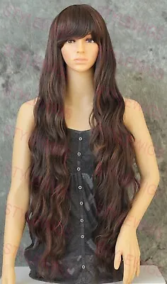 Dark Brown/Auburn Extra Long Layered Loose Beach Waves Heat OK Wig EVBN 4/30 • $68.85