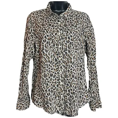 Guc J Crew Leopard Cheetah Long Sleeve Animal Print Button Up Blouse Size M • $11.89