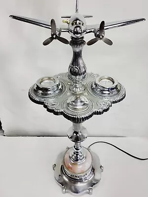 Vtg Art Deco DC3 Airplane Chrome Floor Ashtray Cigar Room Smoking Stand 1940 • $1090.47