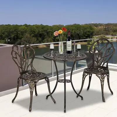 £89.99 • Buy Bistro Set Outdoor Patio Garden Furniture Table And 2 Chairs Metal Frame Bronze
