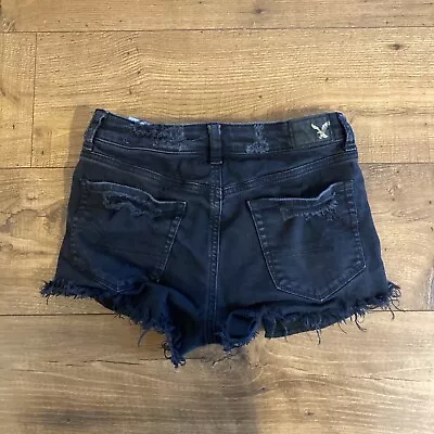 American Eagle Vintage High Rise Festival Destroyed Black Jean Shorts Women’s 0 • $12.99