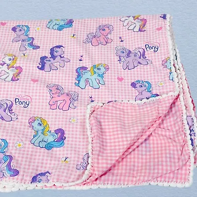 VTG My Little Pony Baby Blanket Pink Gingham Handmade Crib Nursery Toddler Horse • $27.76