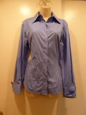 Moda International Royal Blue Cotton Stretch Button Down Career Blouse NWOT • $24