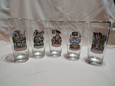 Rare Vintage 1960's German Cartoon Beer Glasses Gold Rimmed (set Of 5) • $20