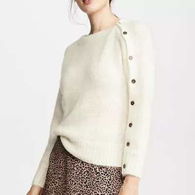 Habitual Ivory Button Sleeve Crew Neck Braylen Mohair Sweater Women XS NEW $278 • $25.47