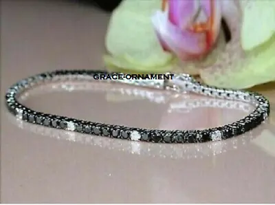 Men's Tennis Bracelet 14K White Gold Finish Lab Created 10Ct Round Black Diamond • $283.39