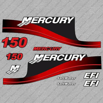 Mercury 150hp EFI SaltWater Outboard Engine Decals RED Sticker Set • $51.29