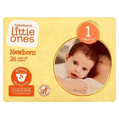 Sainsbury's Little Ones Newborn Super Soft Nappies Size 1 2kg-5kg 4-11lb X26 • £2.19