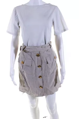 Kors Womens Buttoned Darted D-Ring Buckled Belt A-Line Skirt Beige Size S • $41.49