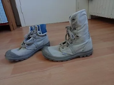 Women's PALLADIUM Blue Grey Canvas High Top Boots Sneakers Shoes Size 7 EU 38 • £28.95