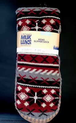 New! Men's Burgandy/Red MUK LUKS  SLIPPER SOCKS   Sz L/XL  11-13  NWT • $11.89