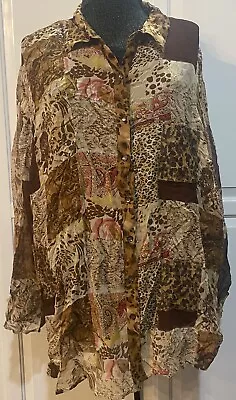 NWT Maggie Barnes Brown Lightweight Rayon Button Up Sheer Blouse Women's Size 5X • $14.50