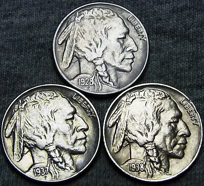 $55 • Buy 1928-S 1937 1938-D Buffalo Nickels --- NICE LOT --- #V949