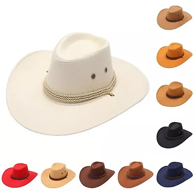 Summer Cowboy Sun Hat Casual Solid Western Fashion Hat Wide Brim Travel Sun Hat • $10.18