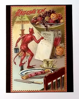* Halloween* Postcard: Devil's Menu Anthropomorphic Fruit Vintage Reproduction • $4.15