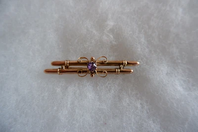 £57 • Buy Antique Edwardian Period 9ct Gold Real Amethyst Bar Brooch - C1900's H.m's & 2g