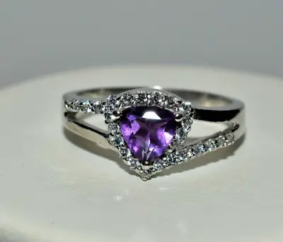 $104.99 • Buy 14K White Gold Plated 4.30Ct Trillion Cut Lab Created Amethyst Halo Women's Ring