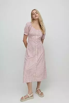 WAREHOUSE Stripe Pique Sweetheart Neck Midi Dress • £15