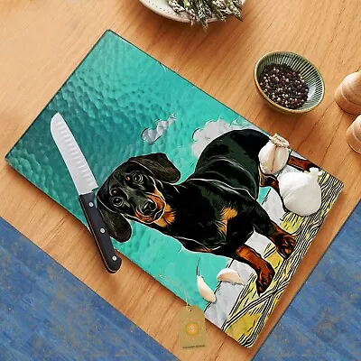 Adorable Dachshund Puppy Glass Cutting Board Hot Plate Trivet • $24.99