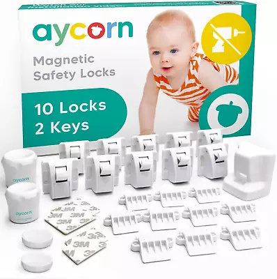 AYCORN® Magnetic Safety Cupboard Locks For Children [10 & 2 Keys] Set • £26.90