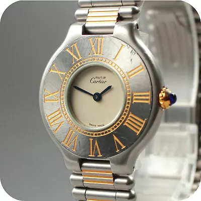 Vintage [Exc+5] Cartier Must De 21 Two Tone 30mm Men Unisex Qz Watch From Japan • $699.90