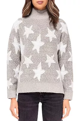 B Collection By Bobeau Mock Neck Star Sweater Grey • $19.99