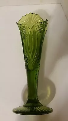 Vintage Mosser Green Glass 10-1/4  Vase Diamond And Zipper Pattern • $30
