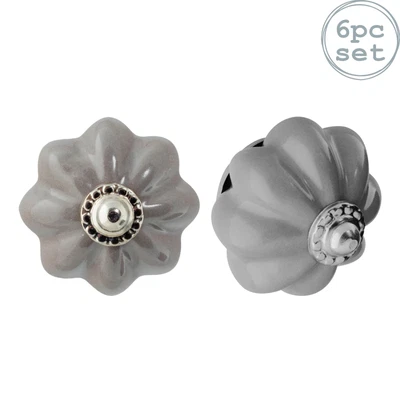 £11.99 • Buy 6x Floral Ceramic Cabinet Knobs Vintage Cupboard Door Drawer Handles Grey