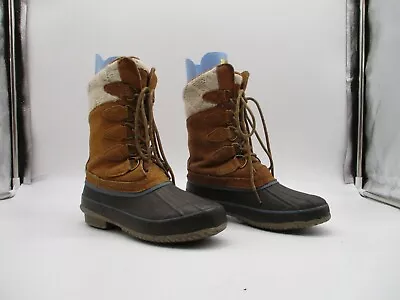 Khombu  Cozy  Brown Leather Pac Sweater Winter Duck Mud Boots Women's Size 7 M • $24.95