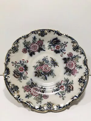 Antique 1834-40 Charles Meigh Flow Blue Poonah Footed Plate 9” • $89
