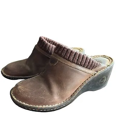 Ugg Brown Gael Wool Lined Leather Slip-on Clog Mules Size US 7 EU 38 • $48