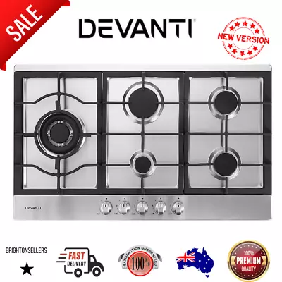 Devanti Gas Cooktop 90cm Kitchen Stove Cooker 5 Burner Stainless Steel NG/LPG • $422.42