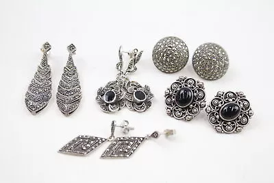 Sterling Silver Earrings Marcasite Drops X 5 (38g) • £20