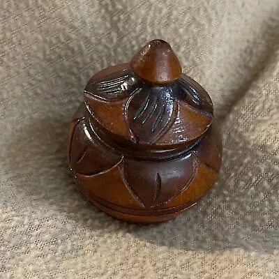 VTG Hand Carved Wooden Trinket Bowl Box 2.25” Tall X 2” Wide Pretty Design! • $12