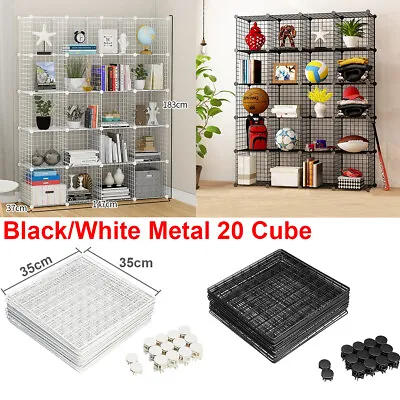 20 Cube Black Metal DIY Wire Storage Cabinet Grid Mesh Shelf Bookcase Organizer • $85.99