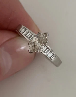 £1450 • Buy 18ct Gold 1 Carat Marquise & Emerald Cut Diamond Ring, 18k 750