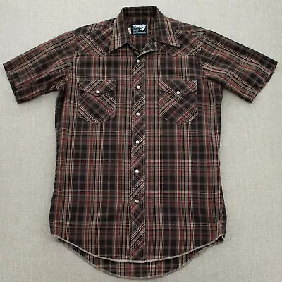 VTG Wrangler Mens Peral Snap Button Shirt Cowboy Cut Pockets Short Sleeve Sz 15 • $21.88