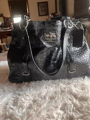 Black Leather Coach Mia Embossed Croc CarryAll Bag • $175