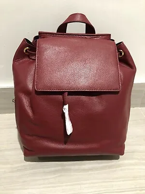 Barneys New York Wine Colored 100% Leather Flap Backpack BRAND NEW WITH TAGS • $200