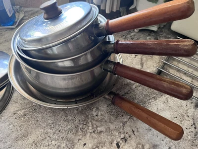 £60 • Buy Prestige Copper Bottom Set Of 3 Saucepans With Lids  & Frying Pan Used